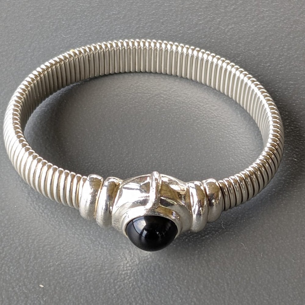 Joseph Esposito 46g Sterling Onyx Omega Stretch Bracelet Magnetic Clasp Vintage